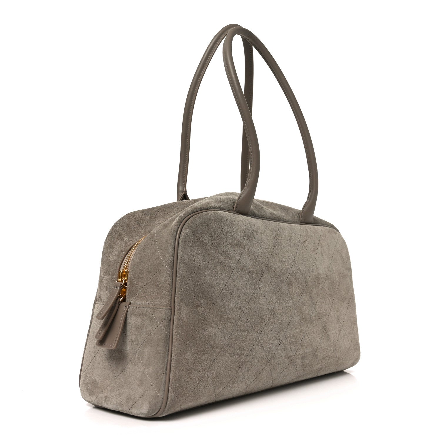 Chanel Suede Calfskin Quilted Large Perfect Bowling Bag Grey