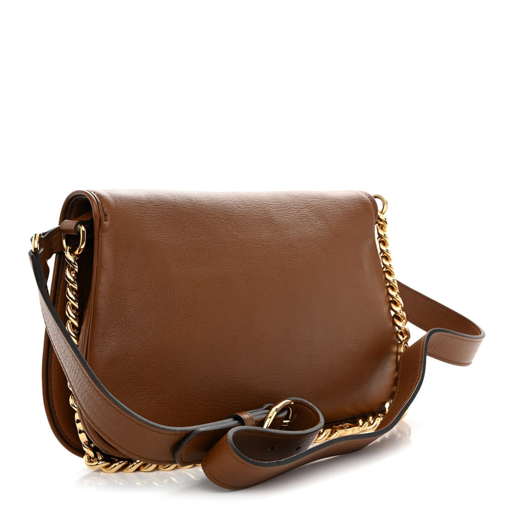 Gucci Roxy Calfskin Blondie Chain Shoulder Flap Bag Blondie Cognac