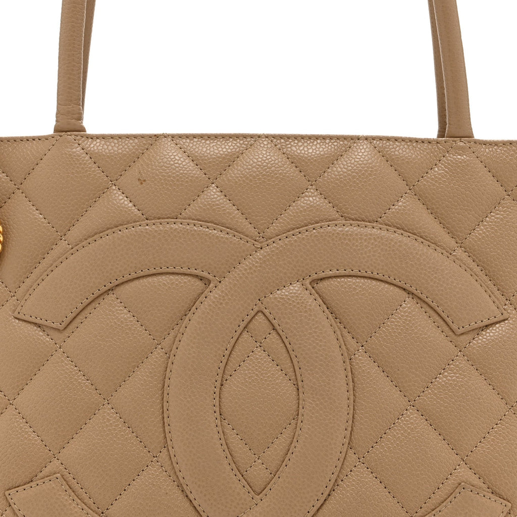 Chanel Caviar Quilted Medallion Tote Beige