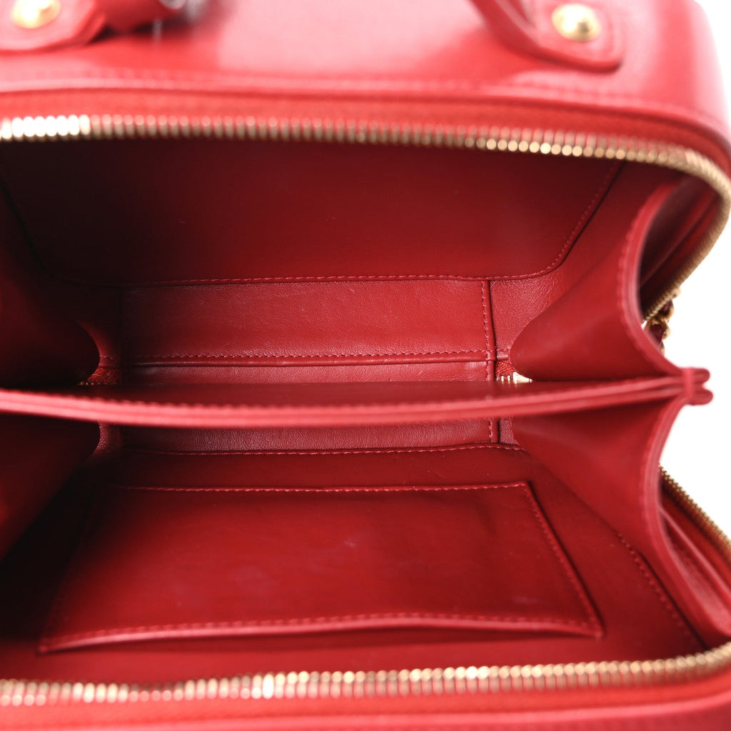 Chanel Goatskin Quilted Small CC Filigree Vanity Case Red