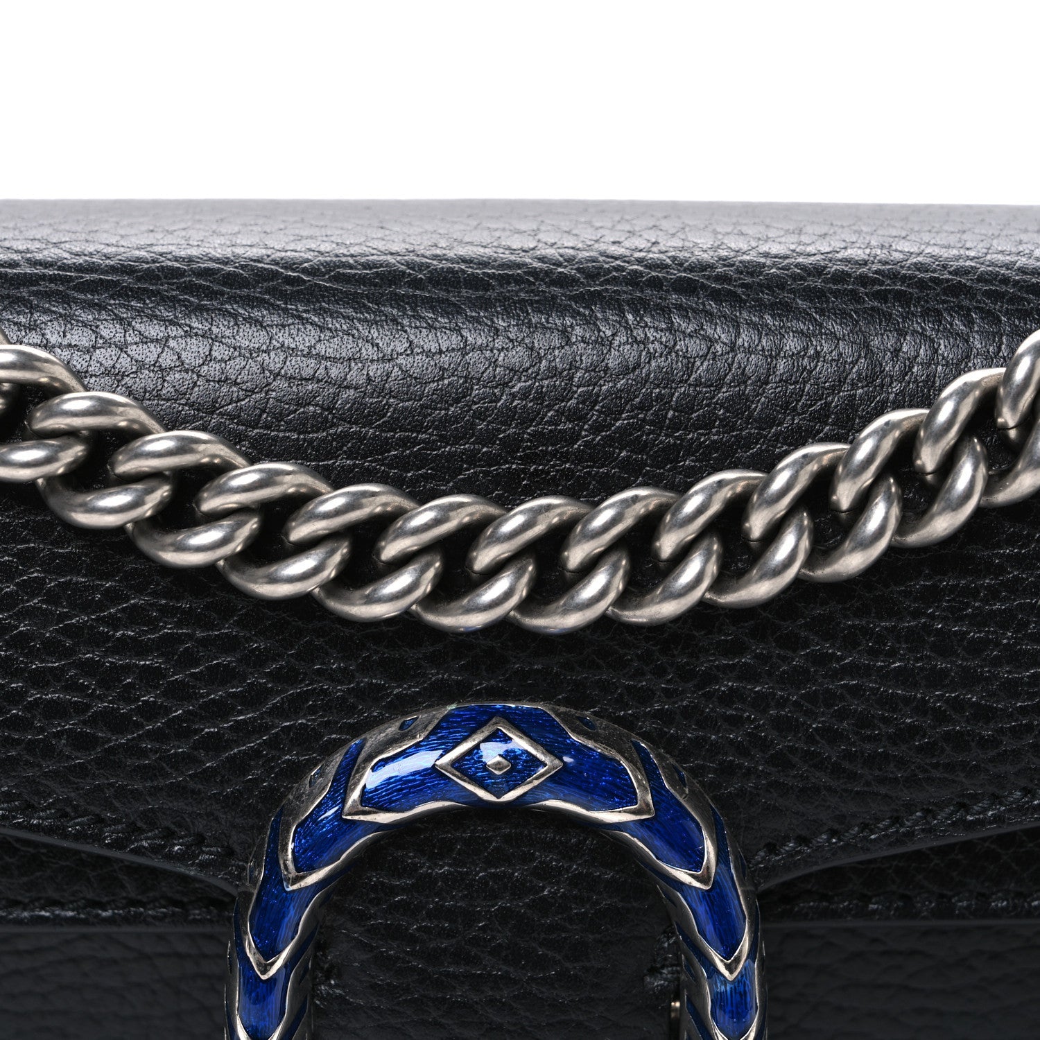 Gucci Dollar Calfskin Enamel Small Dionysus Shoulder Bag Black Electric Blue