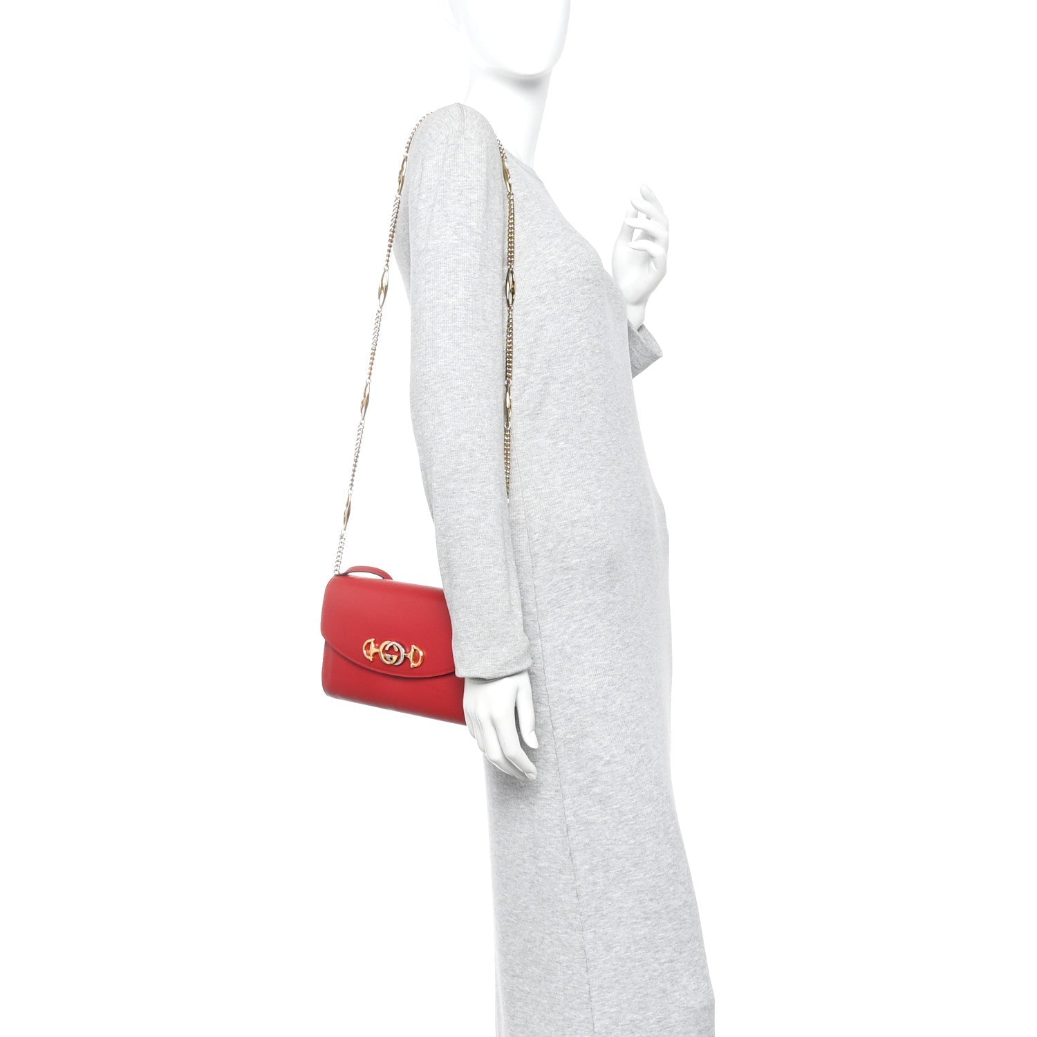 Gucci Smooth Calfskin Small Zumi Top Handle Shoulder Bag Hibiscus Red