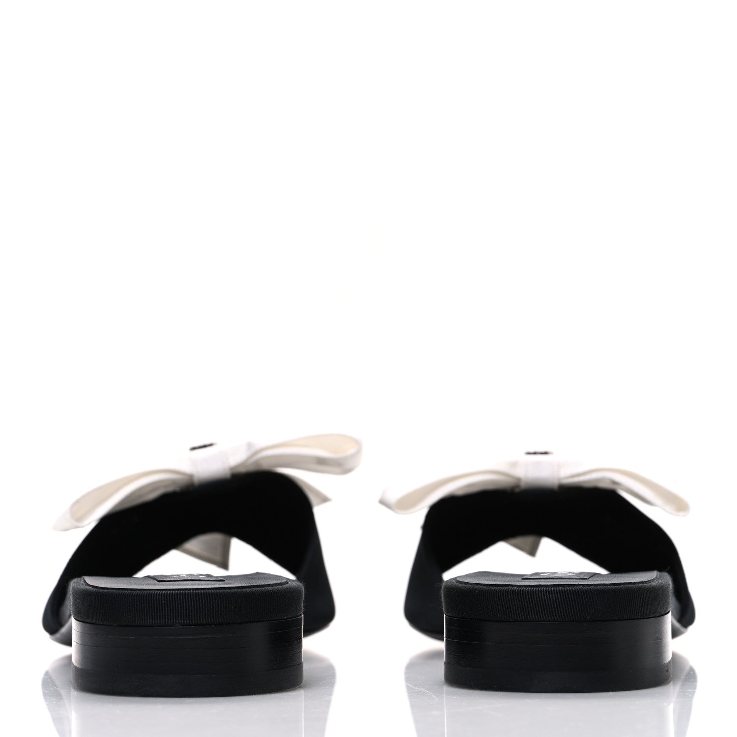 Chanel Silk Bow CC Mules 41 Black White