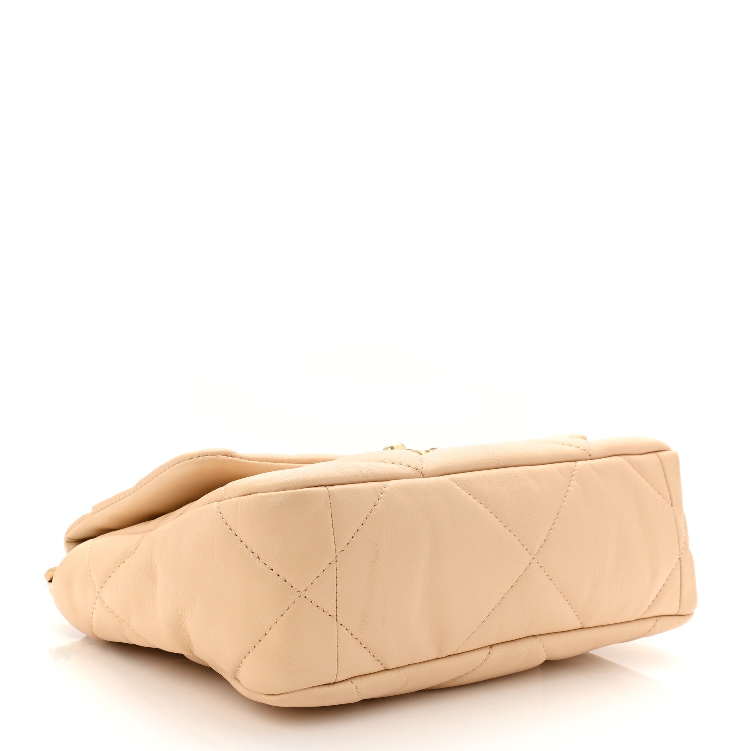 Chanel Shiny Goatskin Quilted Medium Chanel 19 Flap Beige