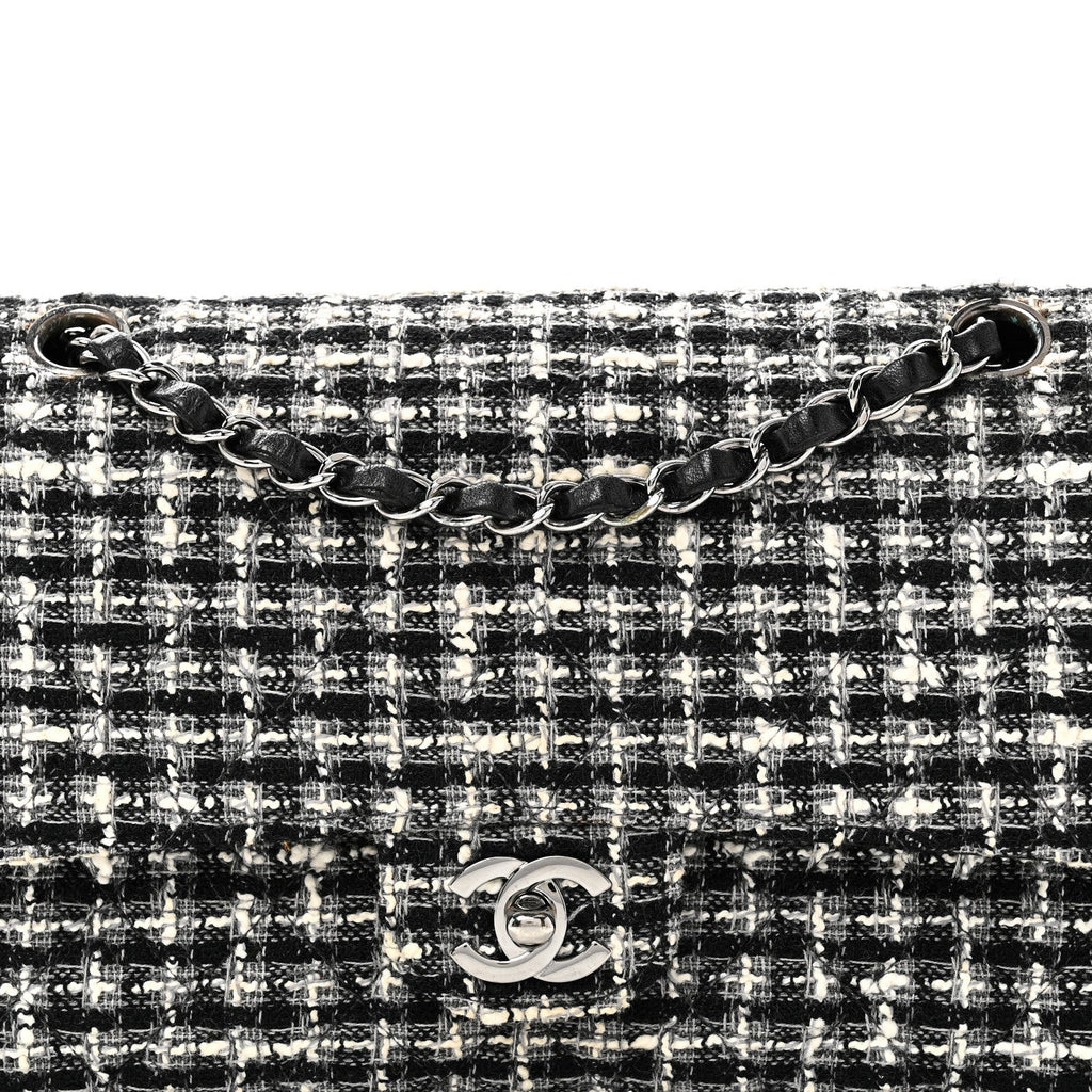 Chanel Tweed Quilted Medium Double Flap Black