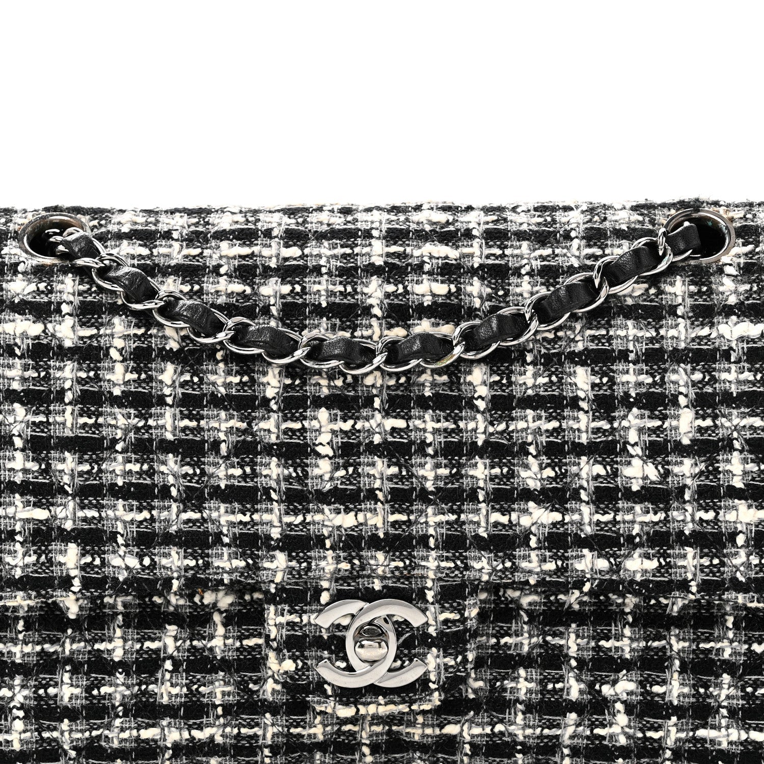 Chanel Tweed Quilted Medium Double Flap Black