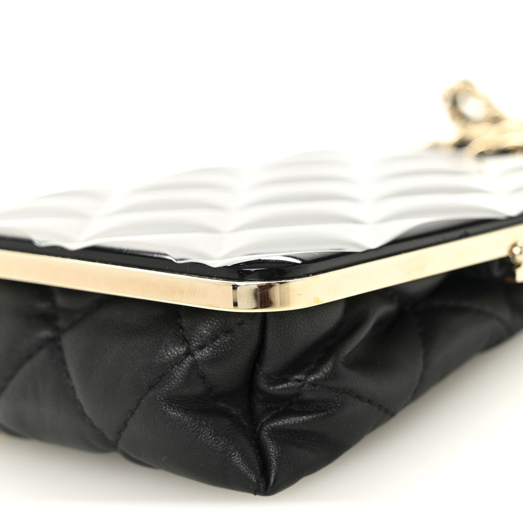 Chanel Lambskin Plexi Quilted CC Evening Clutch With Chain Black