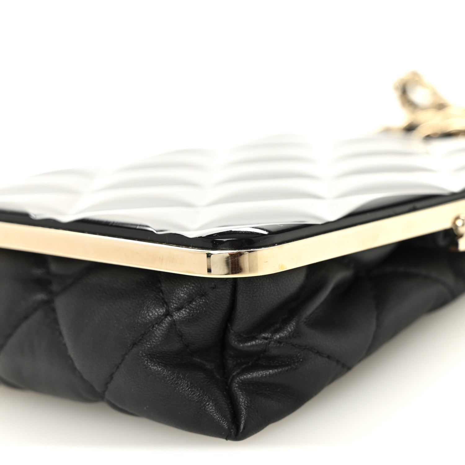 Chanel Lambskin Plexi Quilted CC Evening Clutch With Chain Black