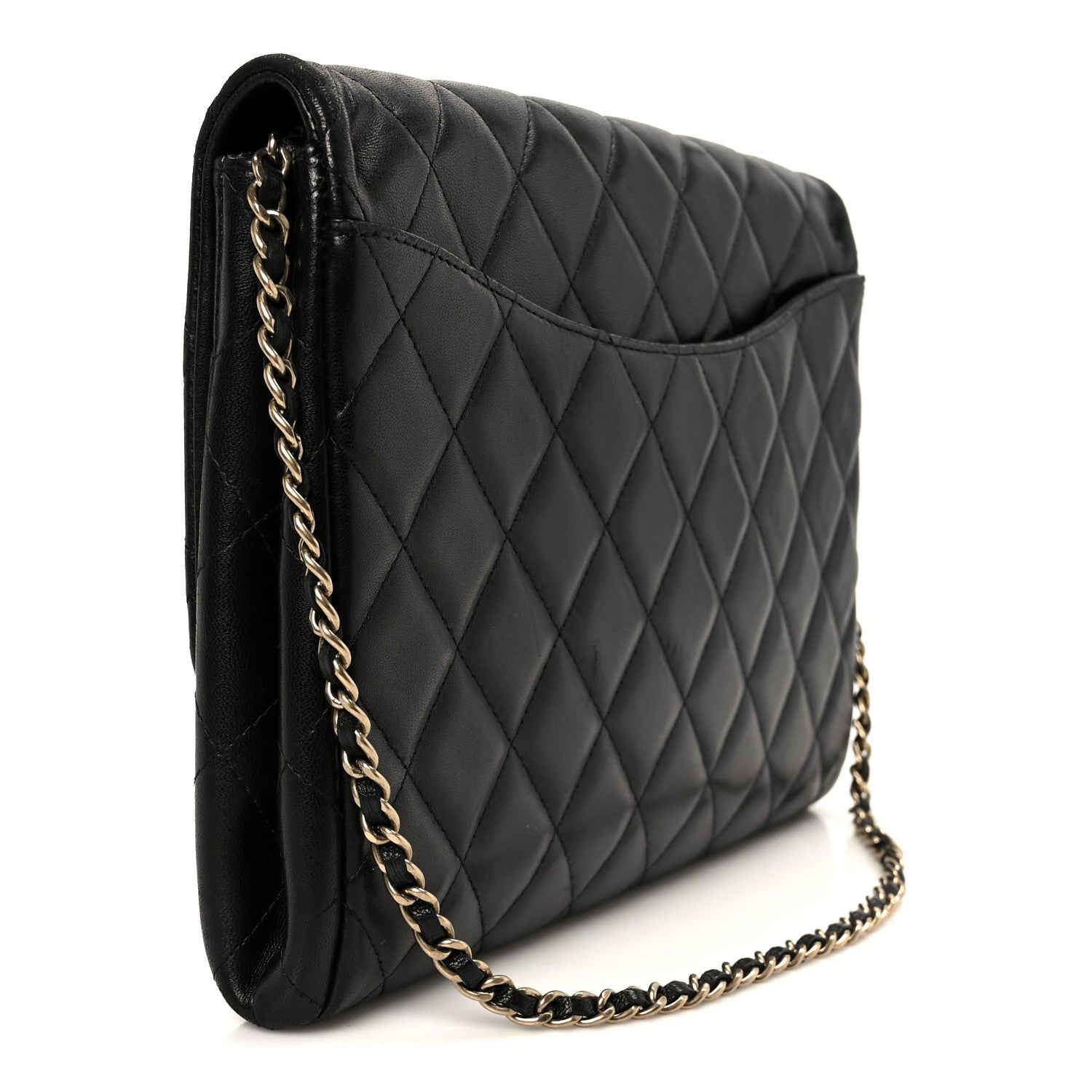 Chanel Lambskin Quilted Clutch With Chain Flap Black