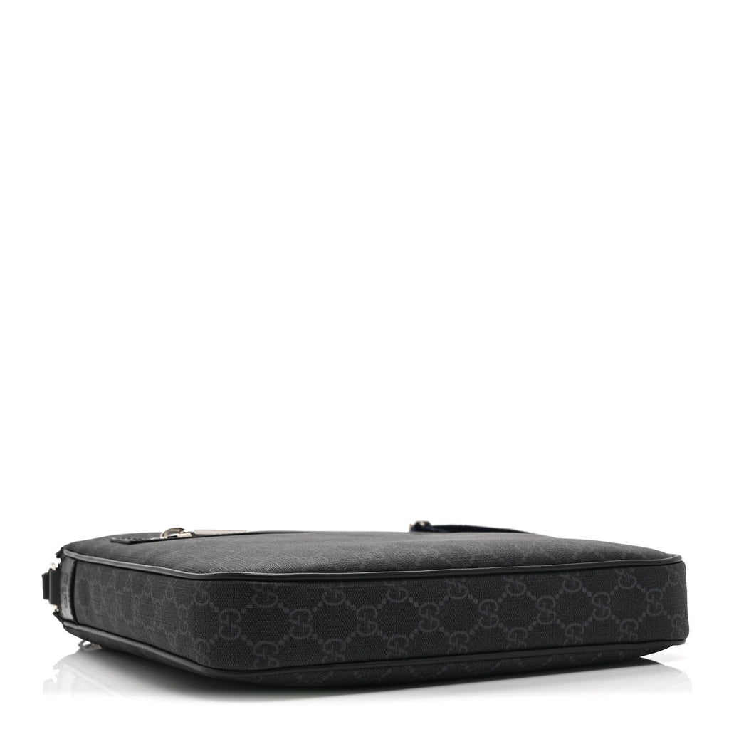 Gucci GG Supreme Monogram Web Small Flat Messenger Bag Black Grey