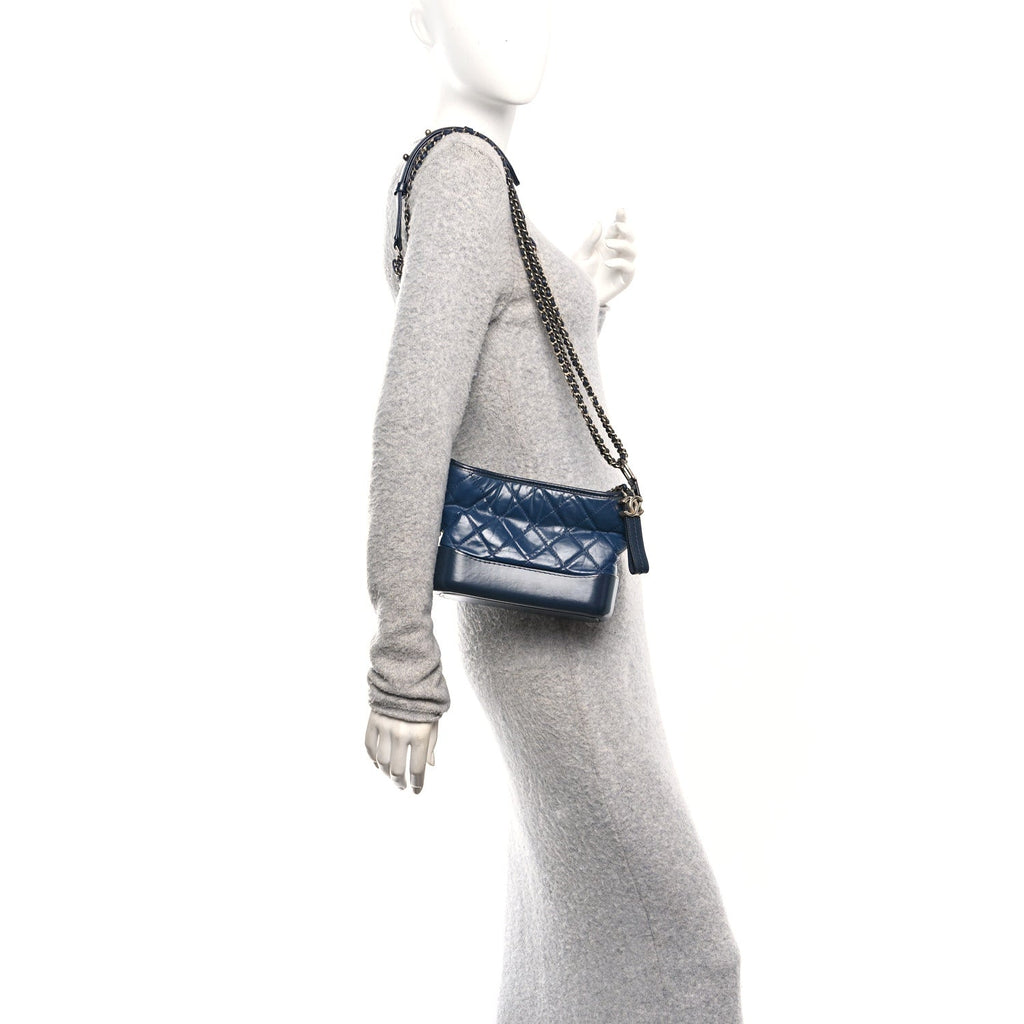 Chanel Aged Calfskin Quilted Small Gabrielle Hobo Navy