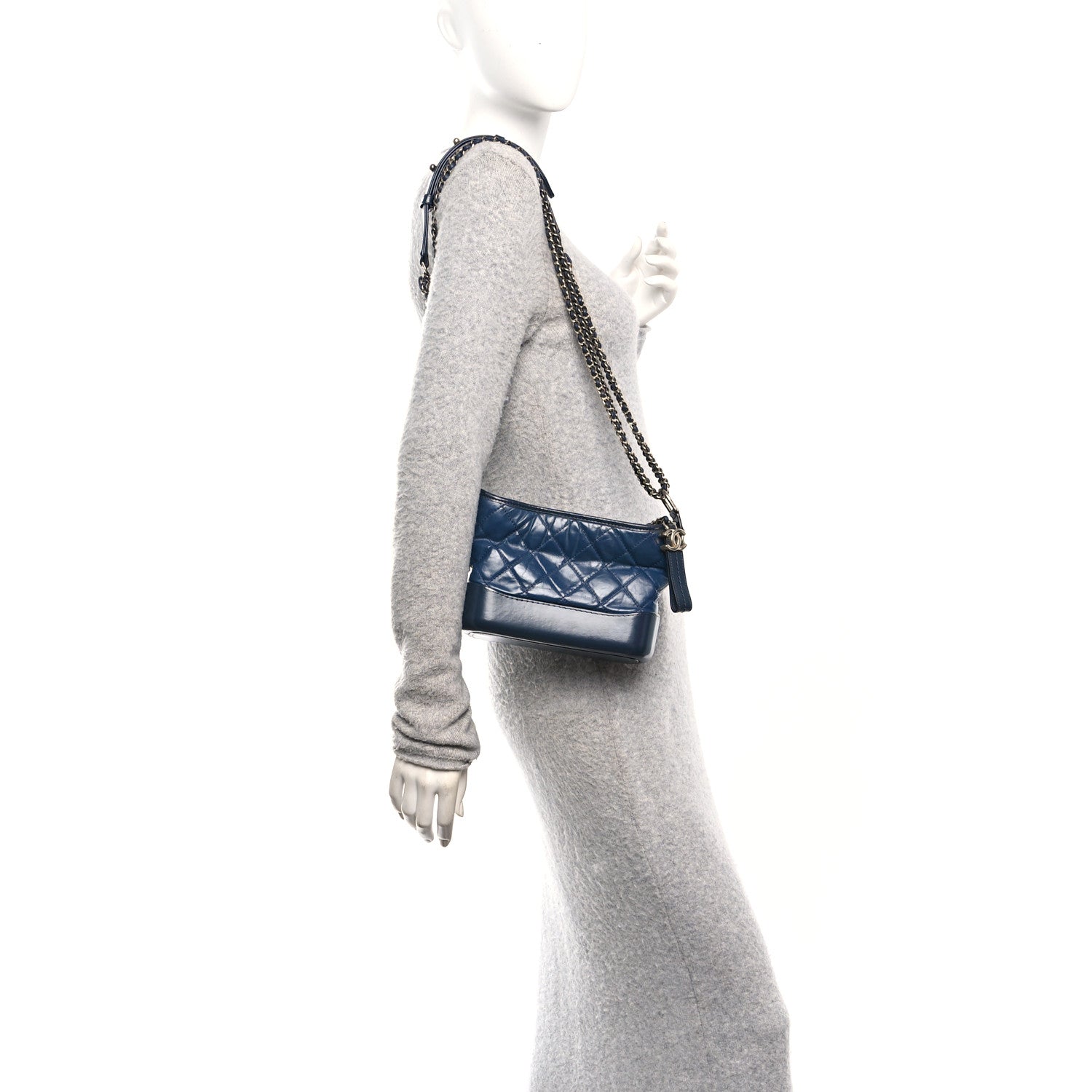 Chanel Aged Calfskin Quilted Small Gabrielle Hobo Navy