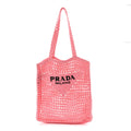 Prada Yarn Raffia Effect Crochet Logo Embroidered Tote Bag Petalo