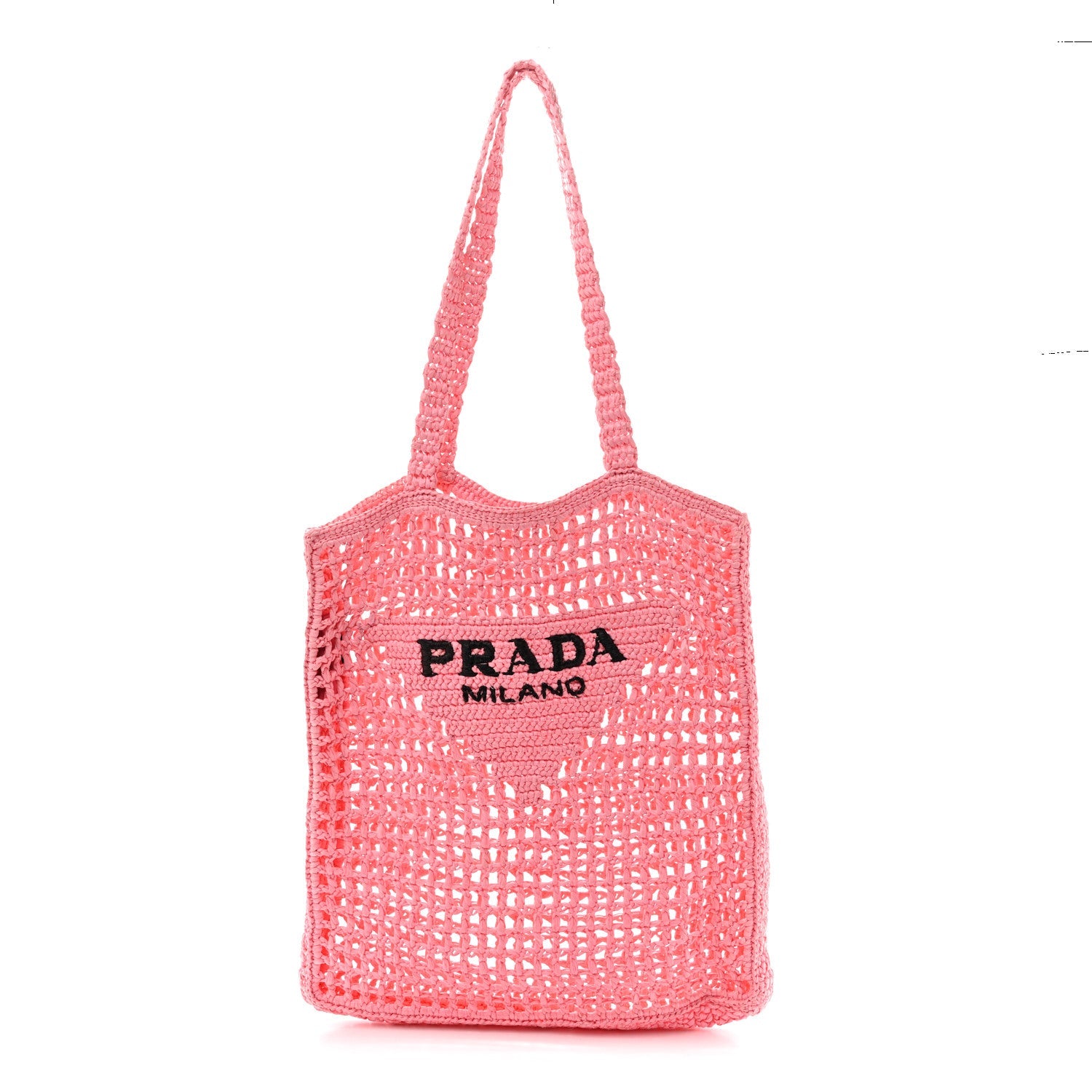 Prada Yarn Raffia Effect Crochet Logo Embroidered Tote Bag Petalo
