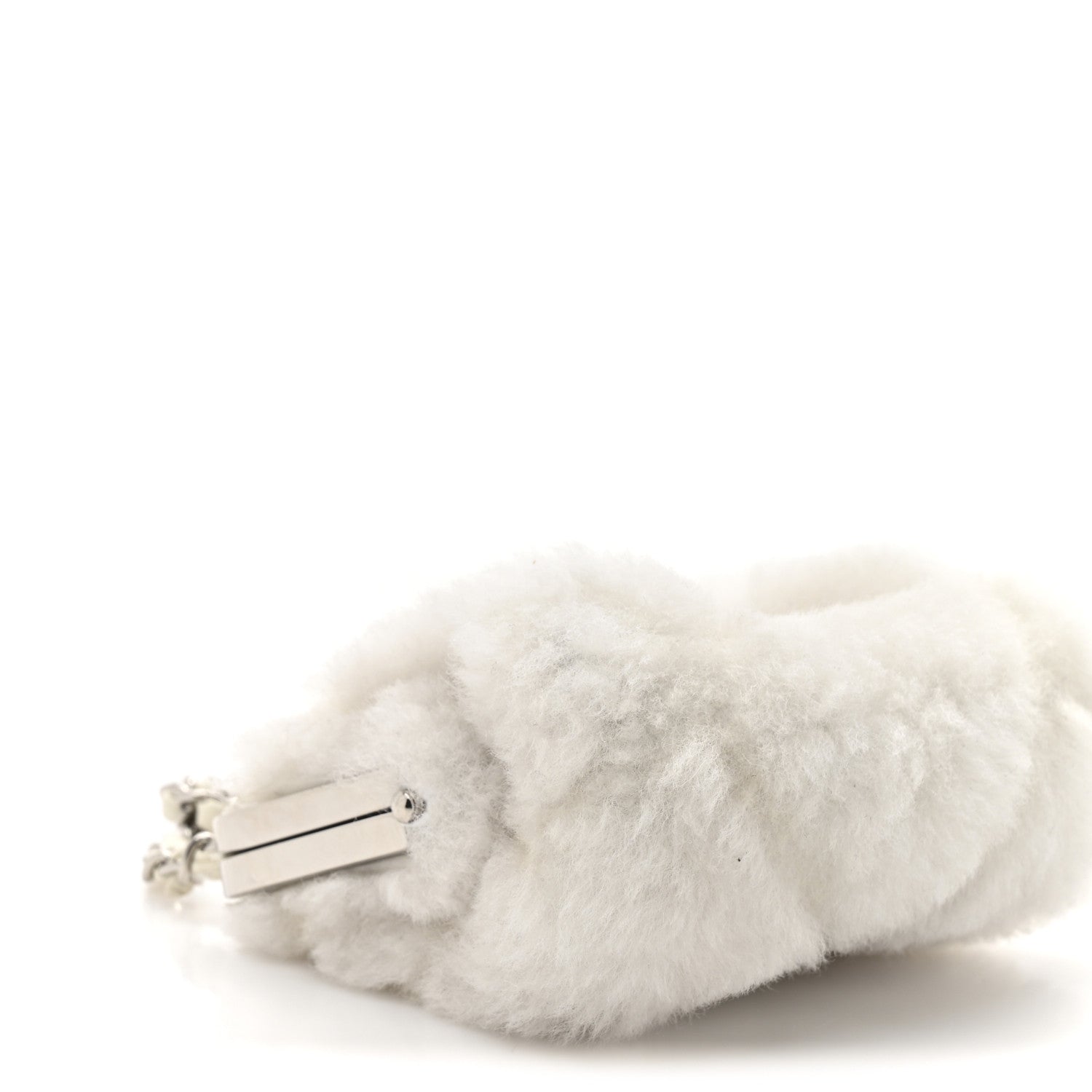 Chanel Shearling Sheepskin Lambskin Quilted Clutch With Chain White