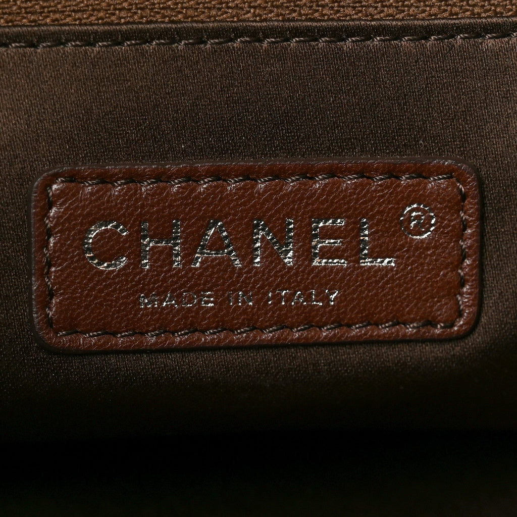 Chanel Distressed Glazed Caviar Quilted Large Elastic Tote Dark Brown