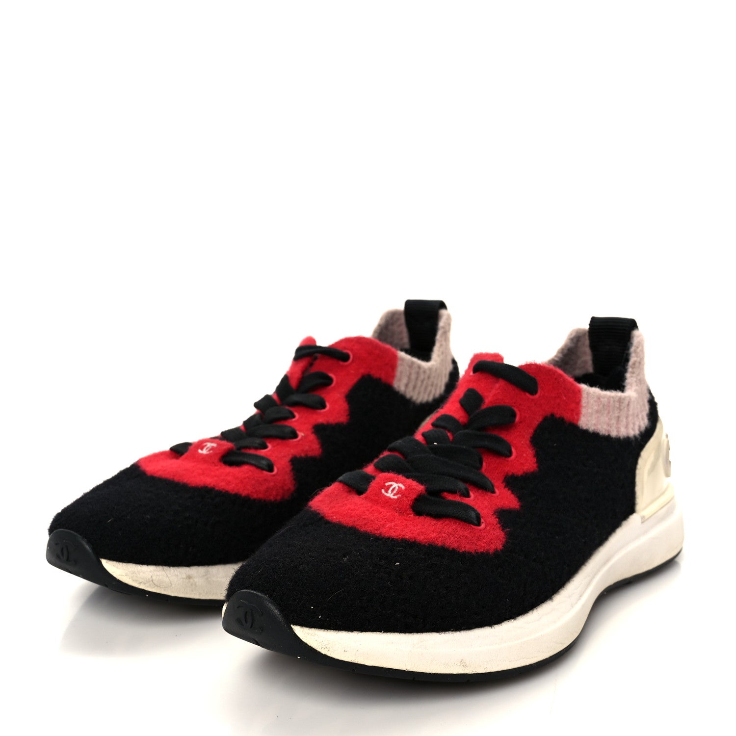Mixed Fabrics Knit Sneakers 38 Black Red Pink