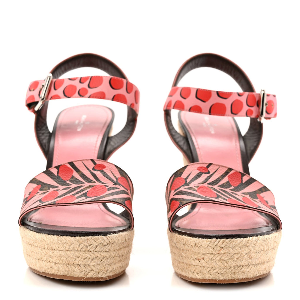 Louis Vuitton Monogram Jungle Dots Espadrille Wedge Sandals 39.5 Sugar Pink Poppy