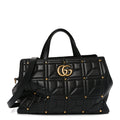 Gucci Calfskin Matelasse Studded Medium GG Marmont Tote Black