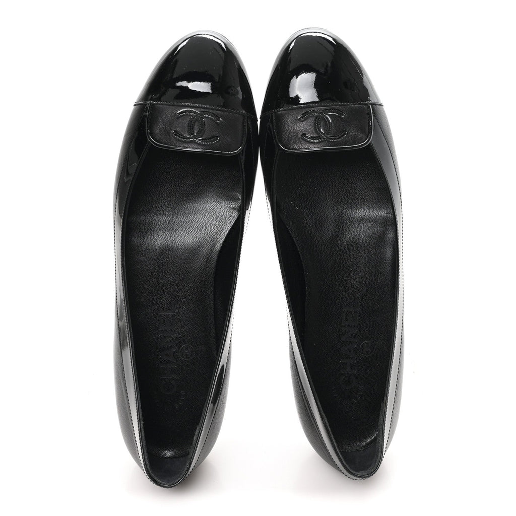 Calfskin Patent Cap Toe Ballerina Flats 38.5 Black
