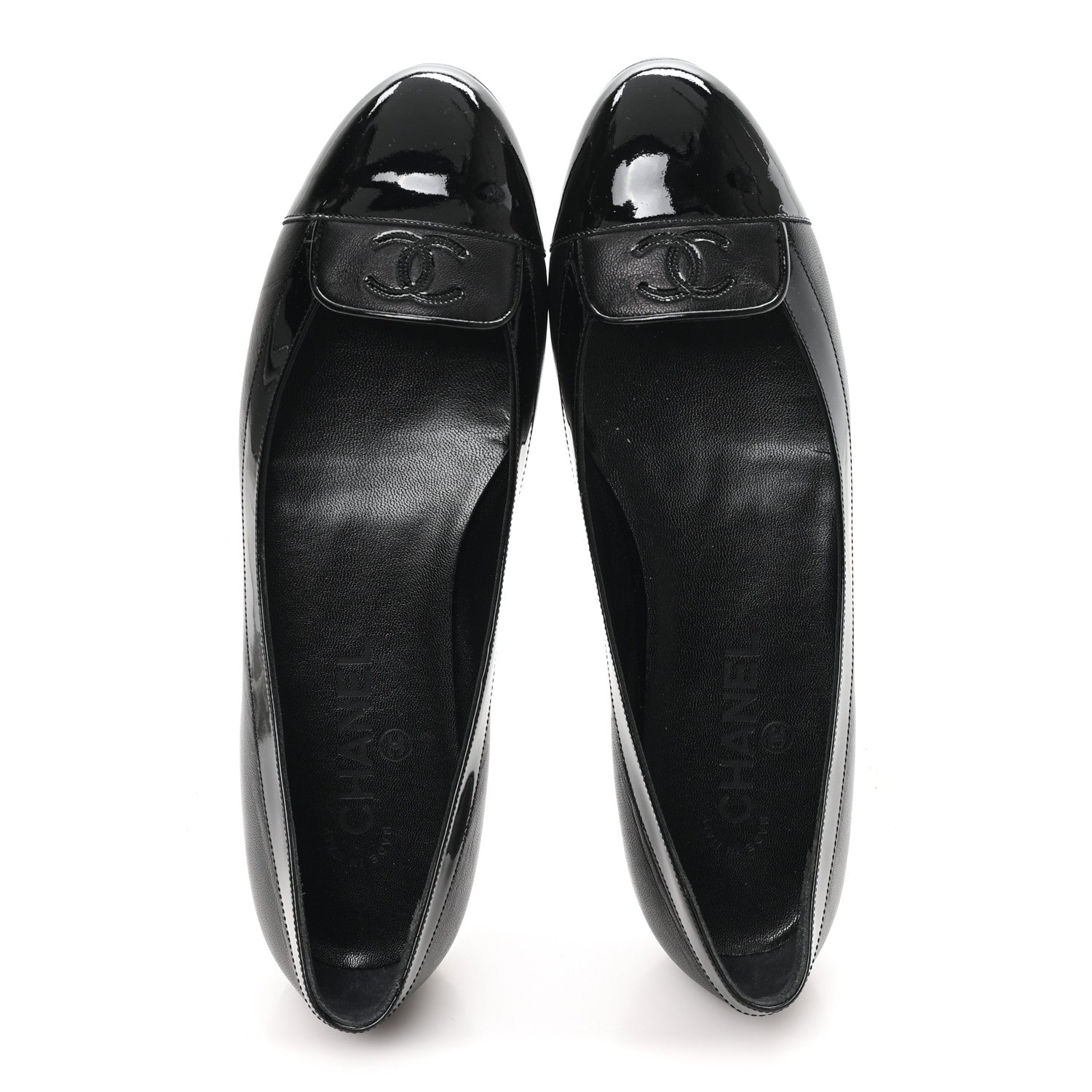 Calfskin Patent Cap Toe Ballerina Flats 38.5 Black