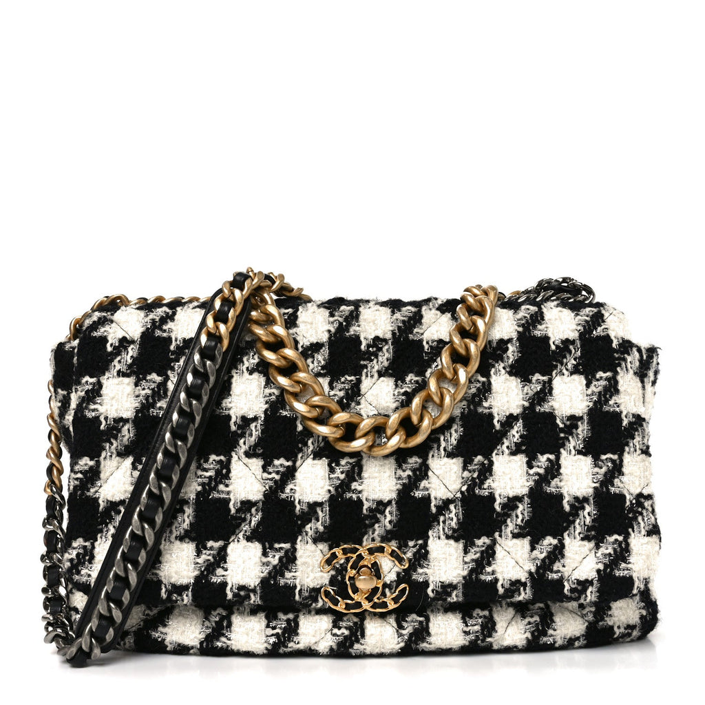 Chanel Tweed Quilted Maxi Chanel 19 Flap Black Ecru White