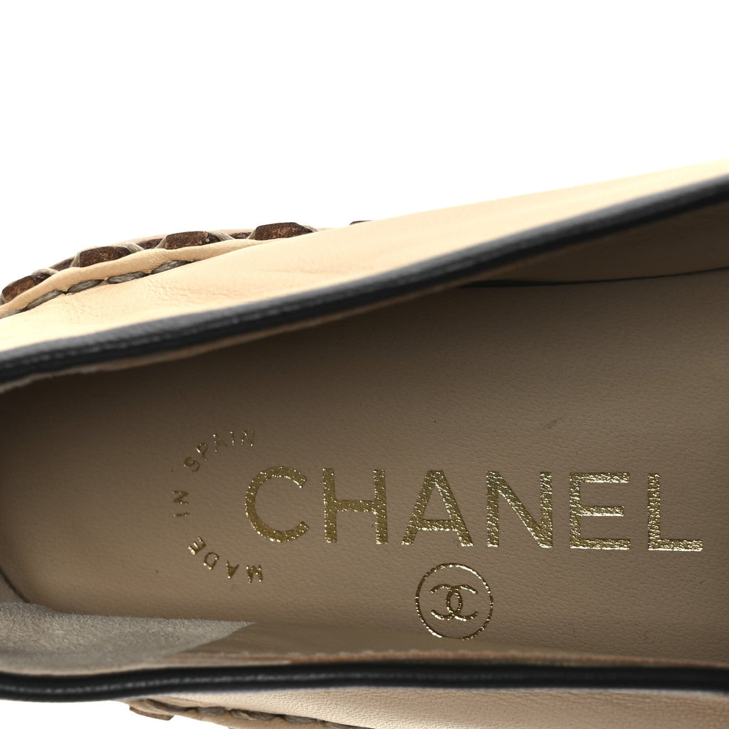 Lambskin Chain CC Mocassin Loafer Espadrilles 36 Beige Black