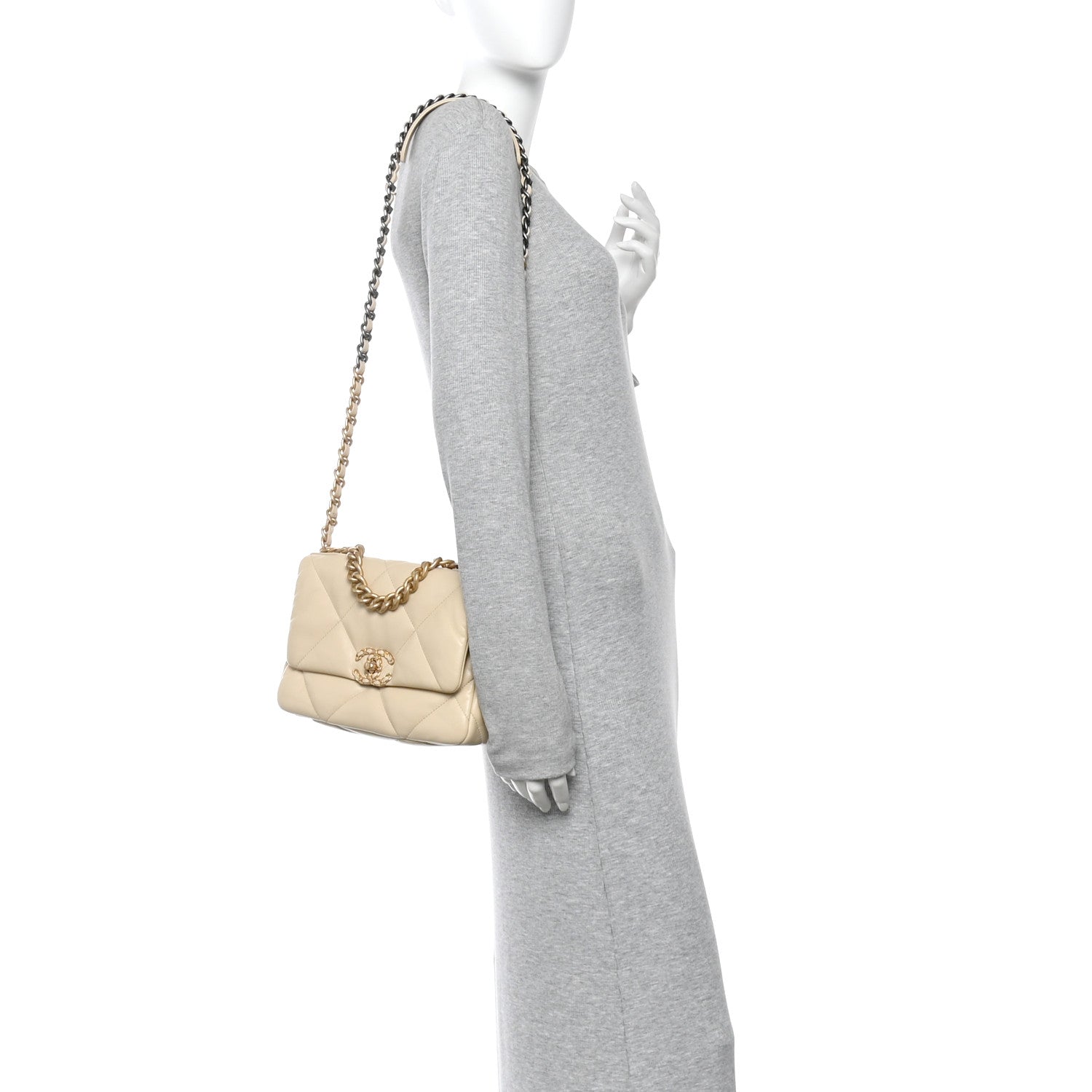 Chanel Lambskin Quilted Medium Chanel 19 Flap Beige