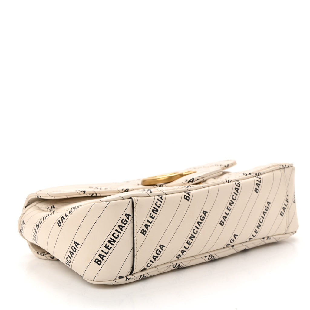 Gucci X BALENCIAGA Calfskin Matelasse Logo Print Small GG Marmont Shoulder Bag White