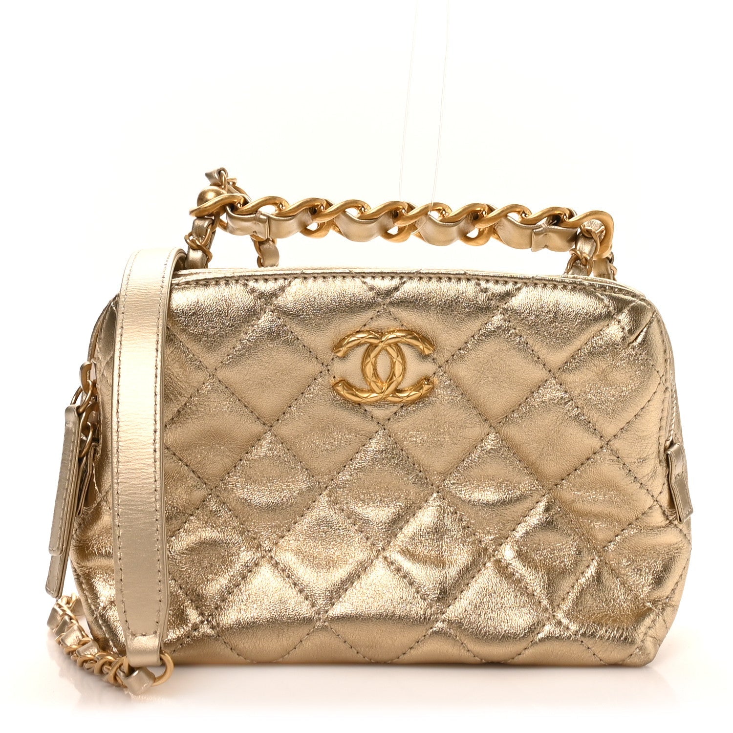 Chanel Metallic Lambskin Quilted Mini Bowling Bag Gold