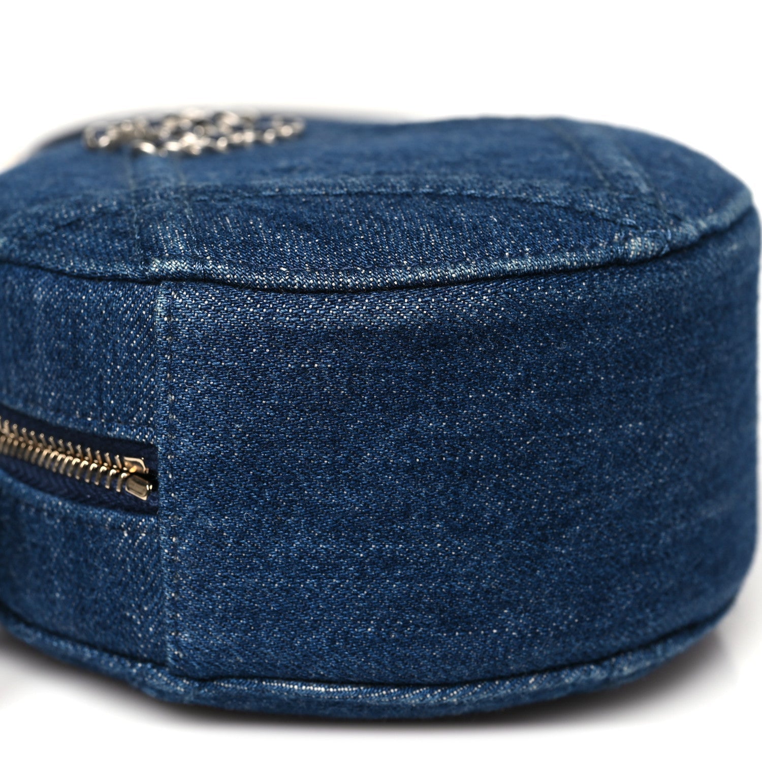 Chanel Denim Quilted Chanel 19 Round Clutch With Chain Blue