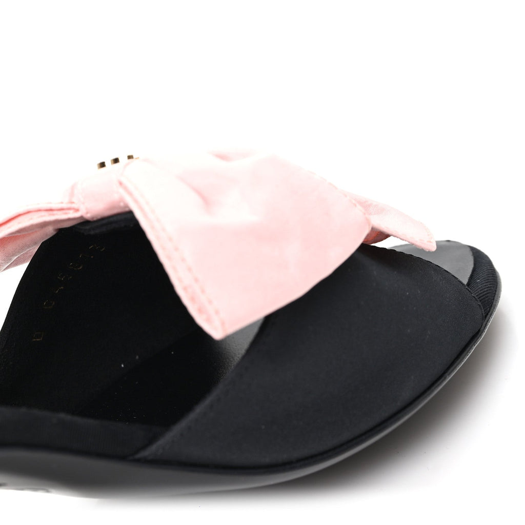 Chanel Silk Pearl Bow CC Ankle Strap Sandals 39.5 Pink Black