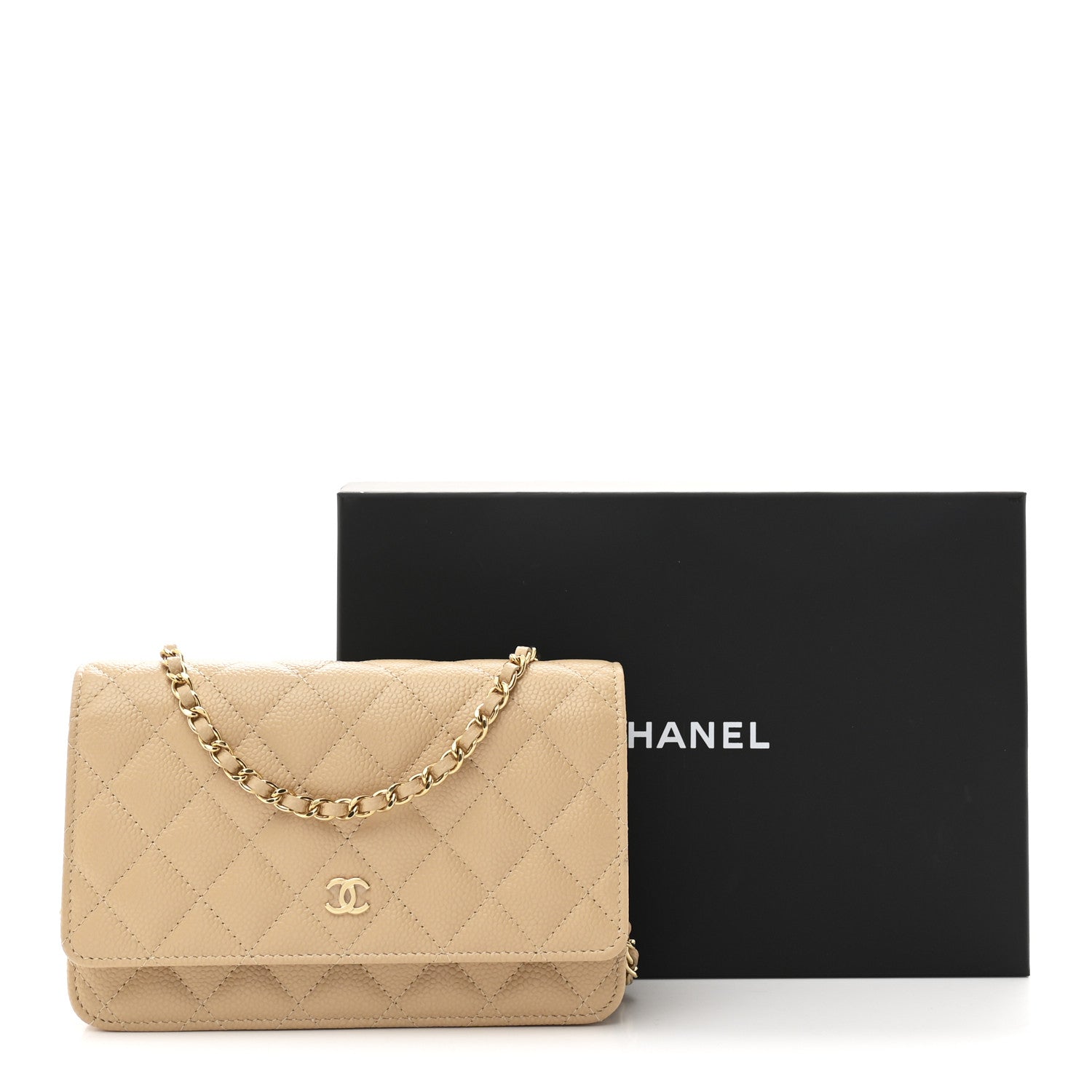 Chanel Caviar Quilted Wallet on Chain WOC Beige