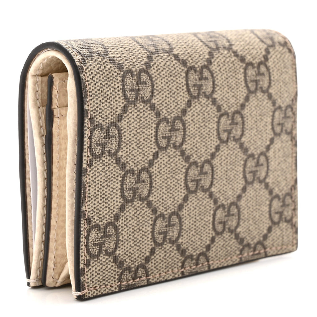 Gucci Dollar Calfskin GG Supreme Monogram GG Marmont Card Case Mystic White Beige Ebony
