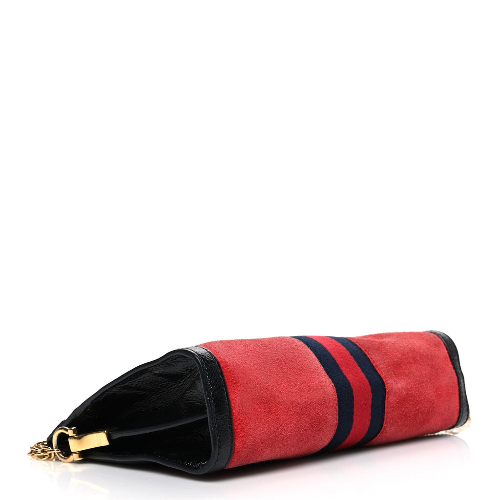 Gucci Suede Patent Web Small Ophidia Chain Shoulder Bag Hibiscus Red Black