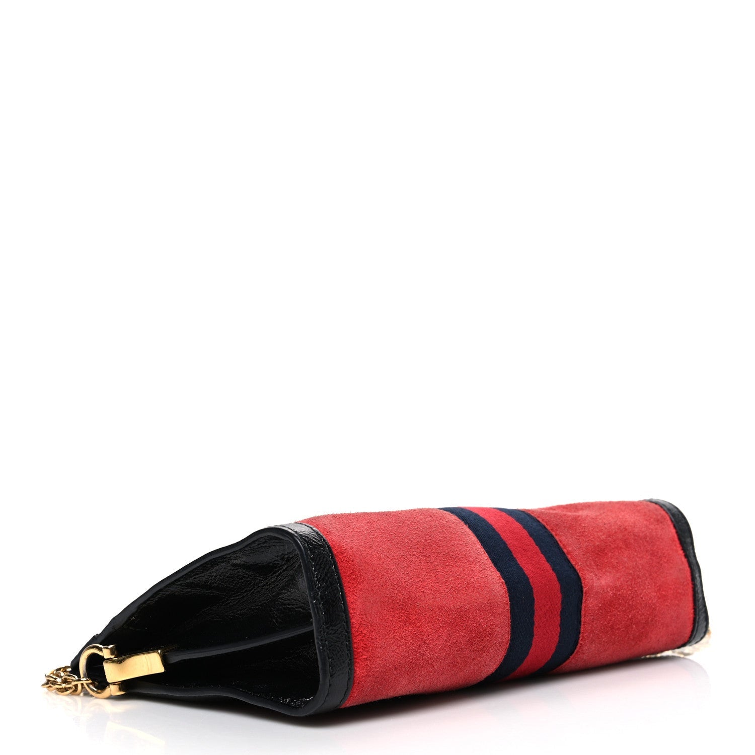Gucci Suede Patent Web Small Ophidia Chain Shoulder Bag Hibiscus Red Black