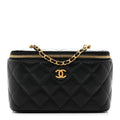 Chanel Lambskin Enamel Quilted Small Coco Hearts Vanity Case With Chain Black