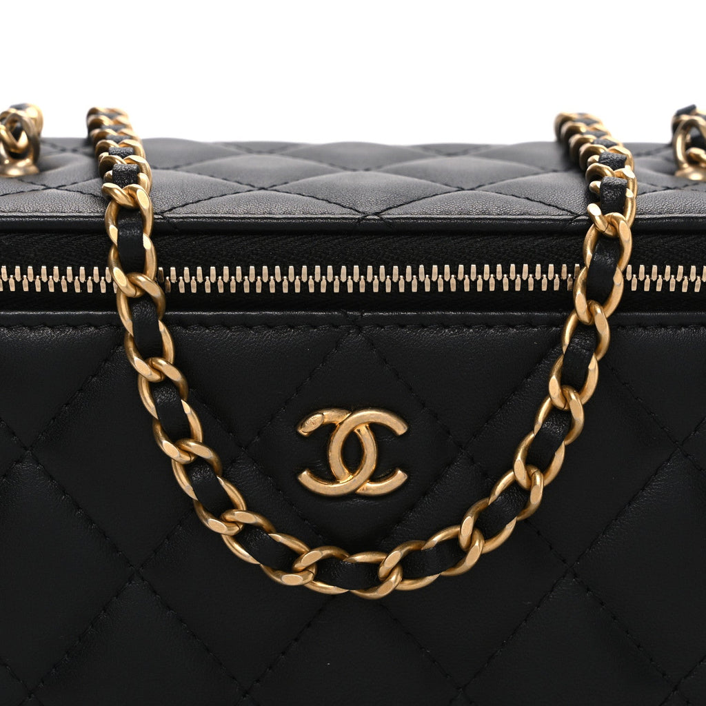 Chanel Lambskin Quilted Pearl Crush Small Vanity Case With Chain Black