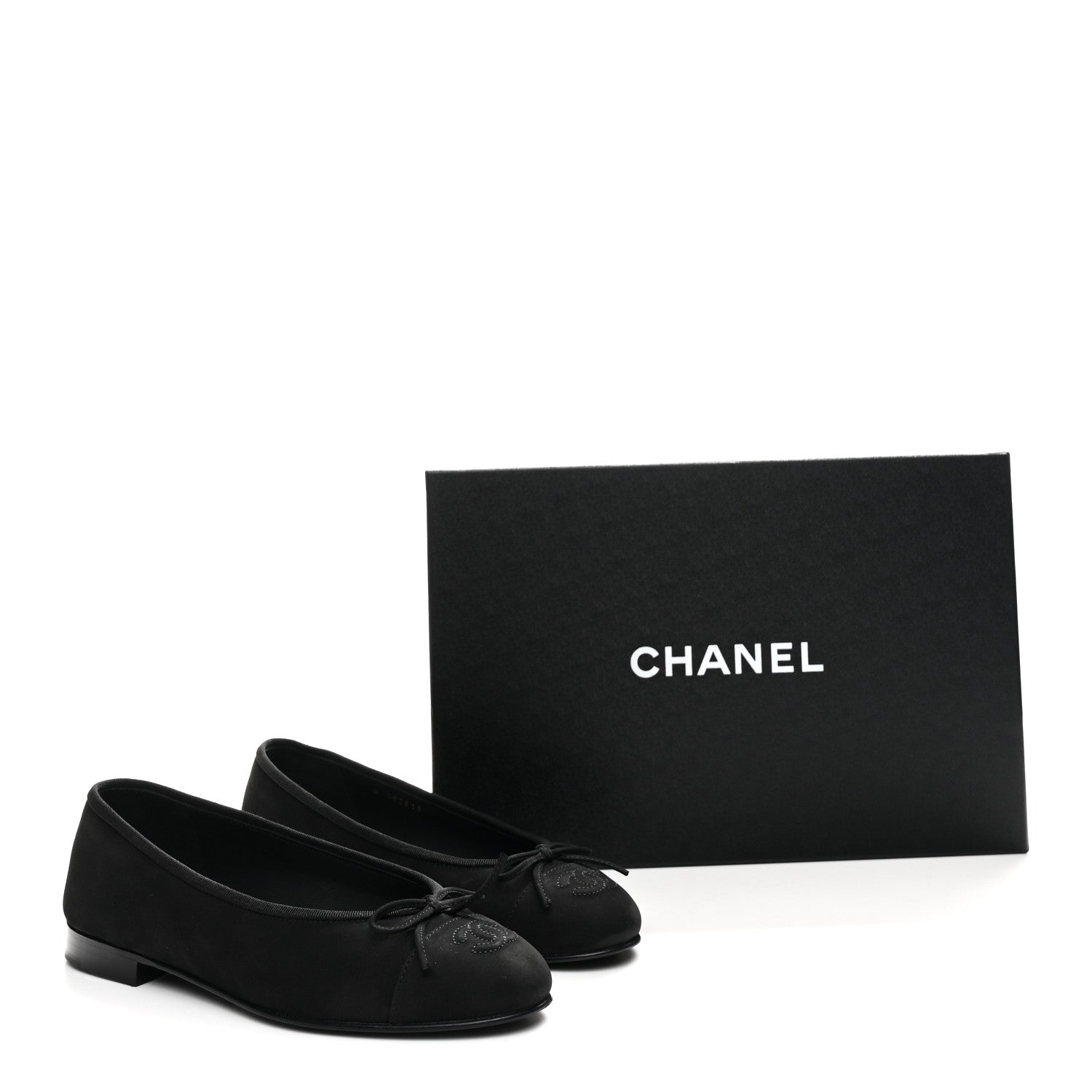 Chanel Suede Calfskin Cap Toe CC Ballerina Flats 36 Black