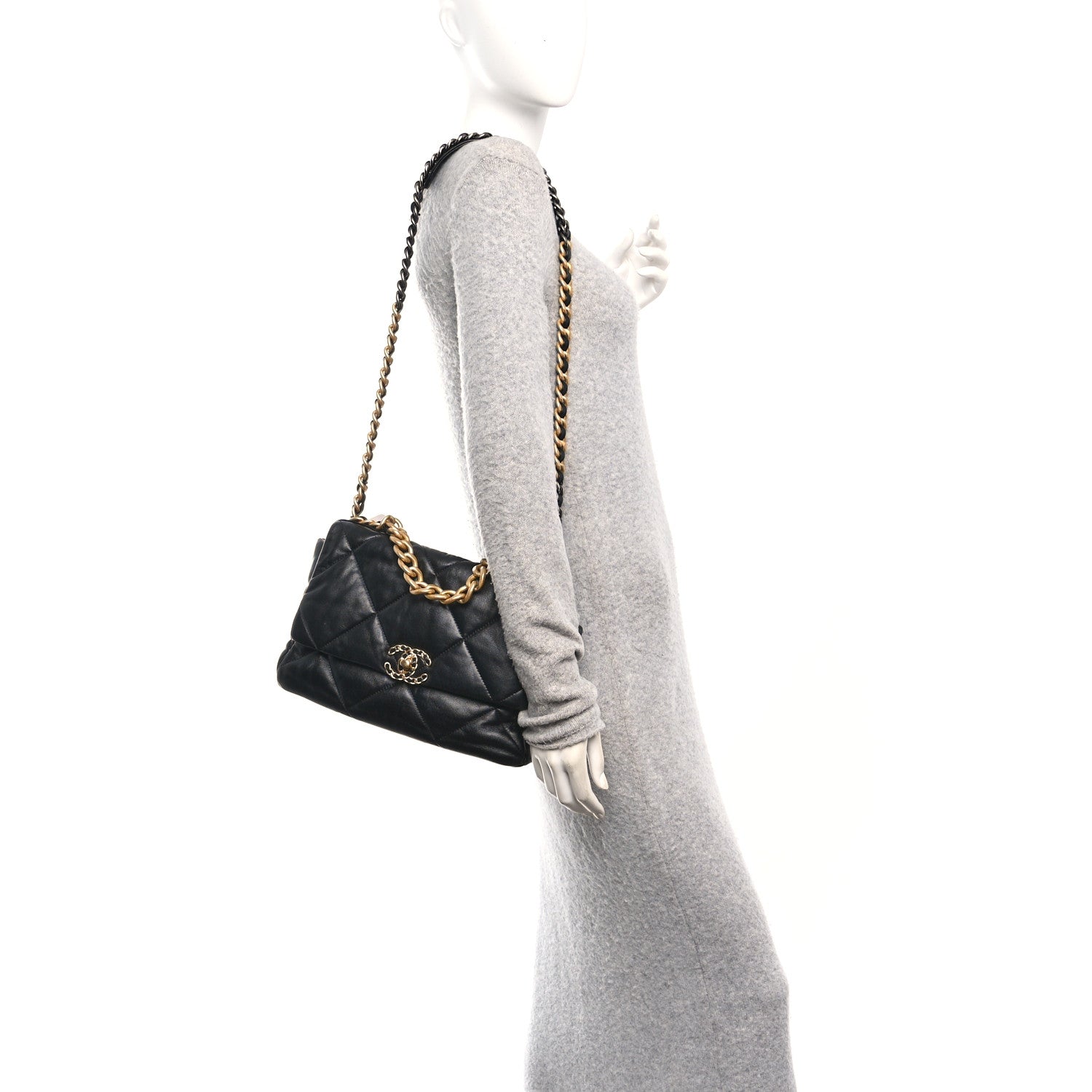 Chanel Goatskin Quilted Large Chanel 19 Flap Black