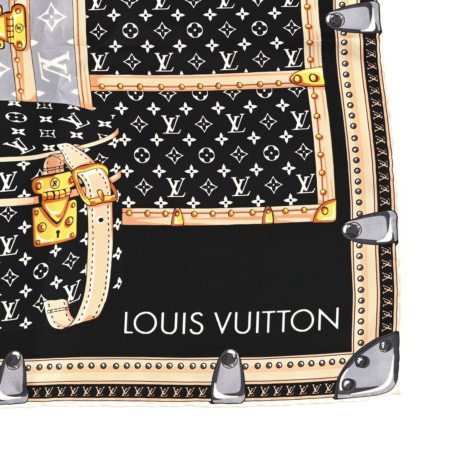 Louis Vuitton Silk Monogram Lets Go Scarf Black