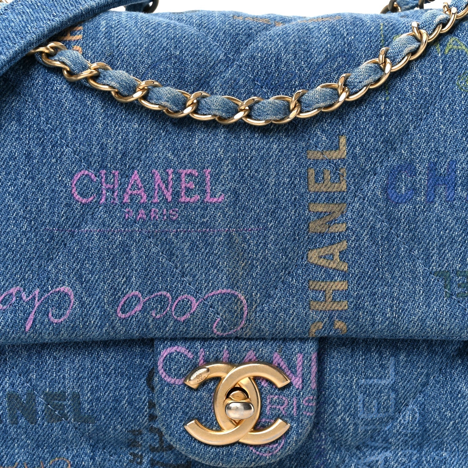 Chanel Denim Quilted Denim Large Mood Flap Blue Multicolor