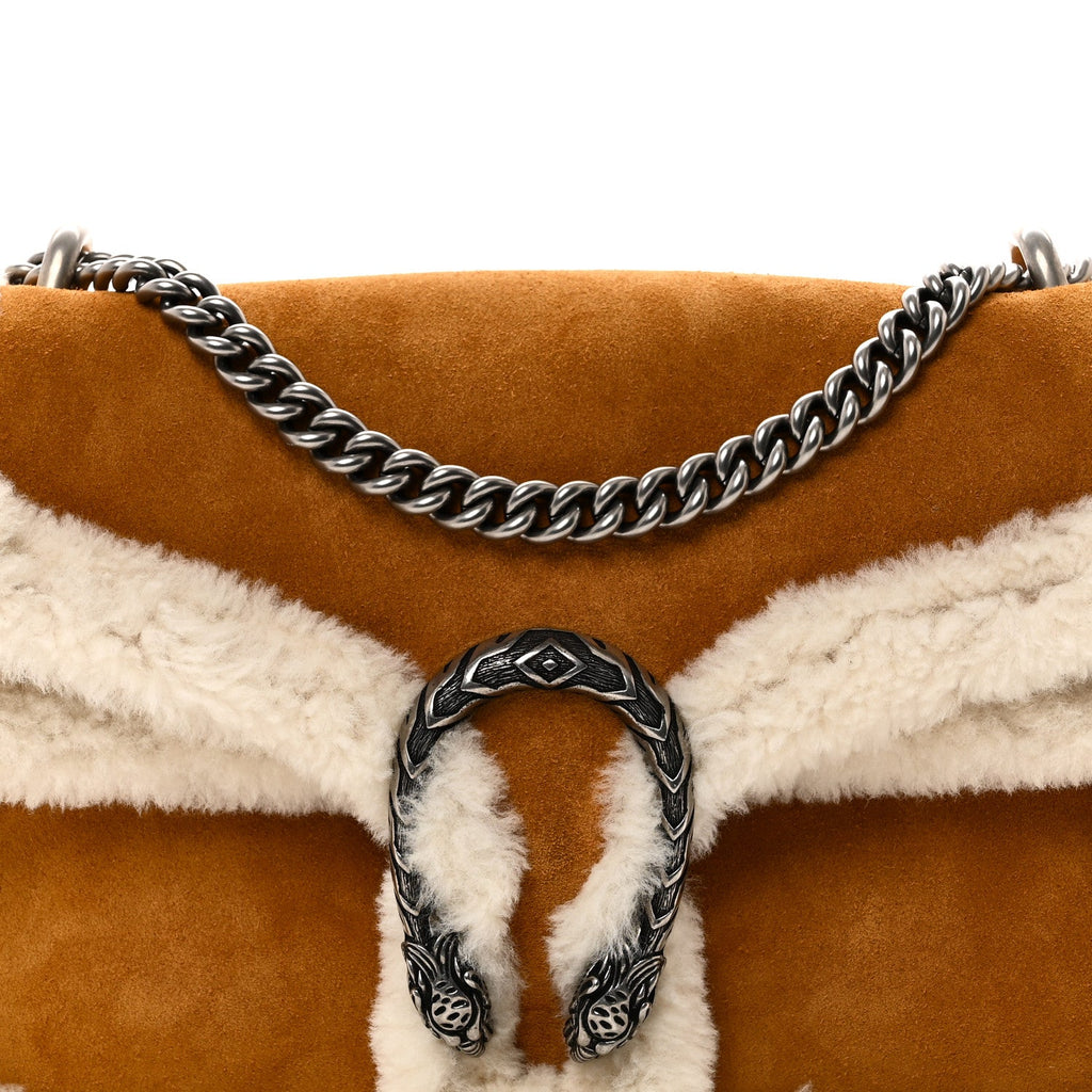Gucci Suede Shearling Small Dionysus Bag Honey Beige Milk