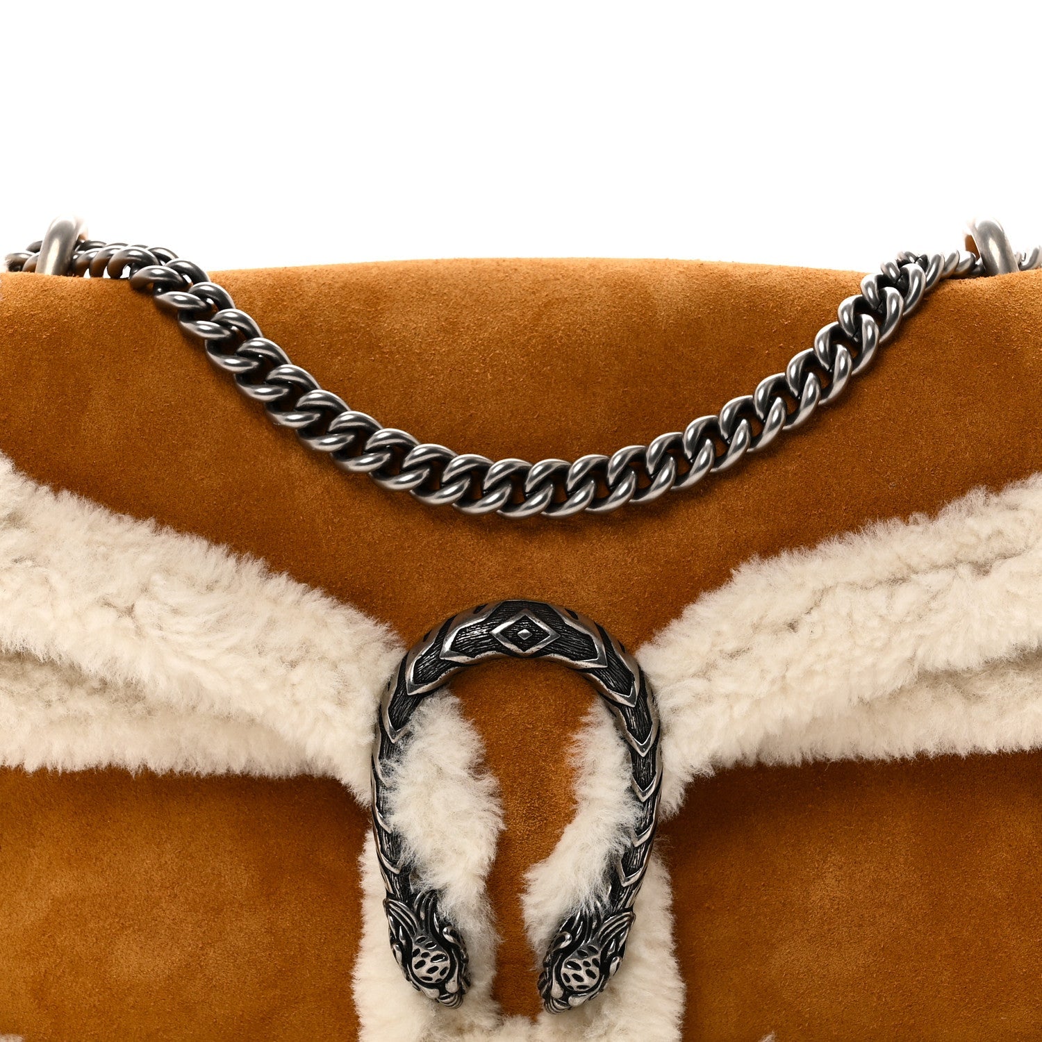 Gucci Suede Shearling Small Dionysus Bag Honey Beige Milk