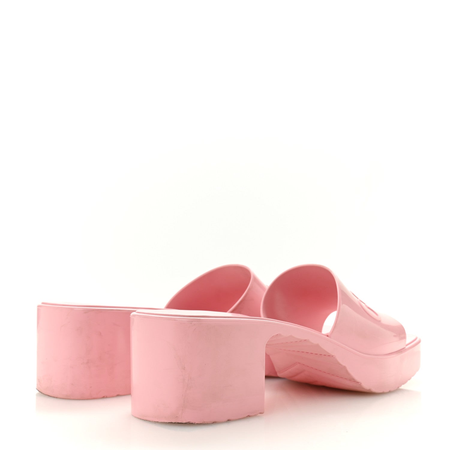Gucci Rubber Gucci Logo Womens Platform 20/60mm Slide Sandals 41 Wild Rose
