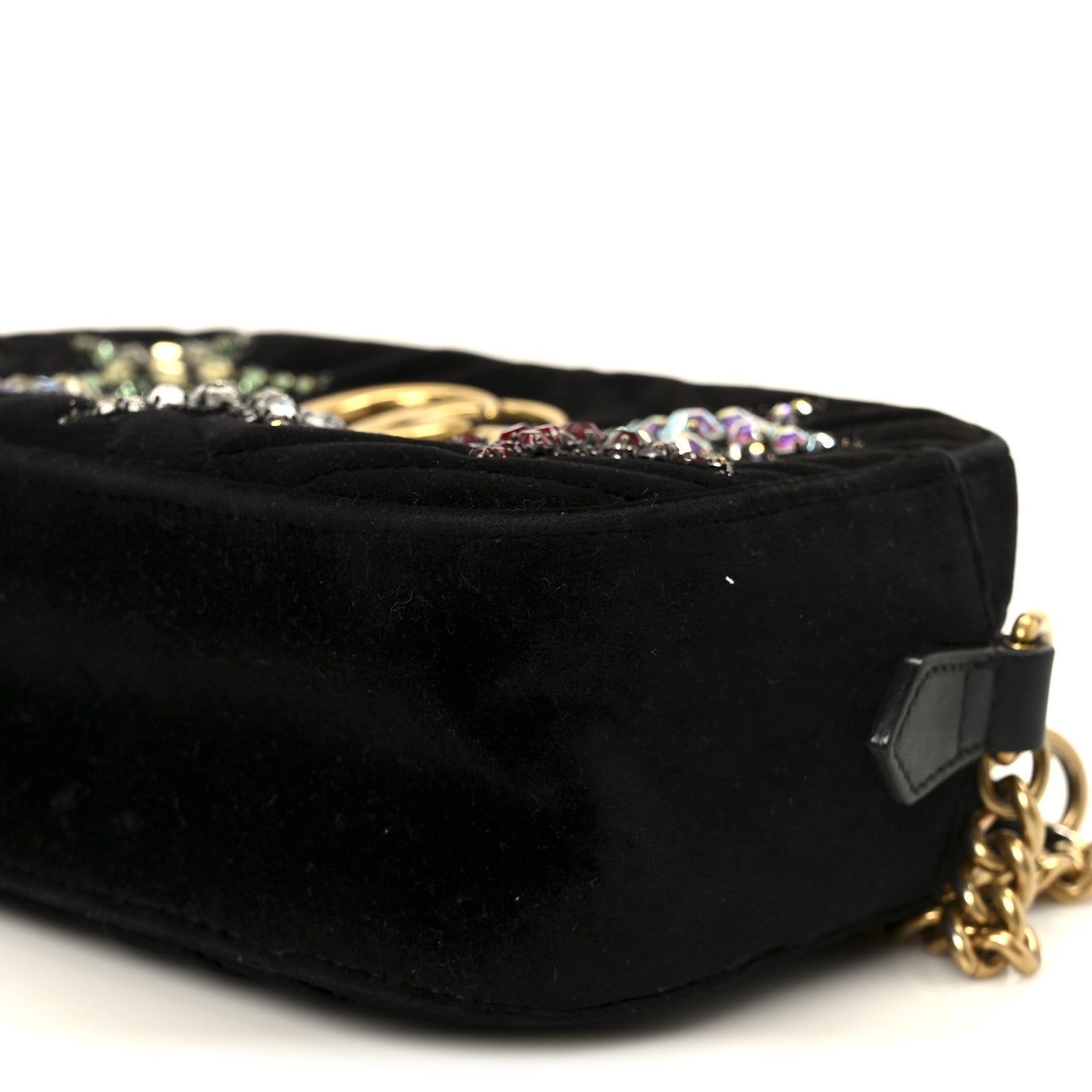 Gucci Velvet Matelasse Crystal Star Embroidered Small GG Marmont Chain Shoulder Bag Black