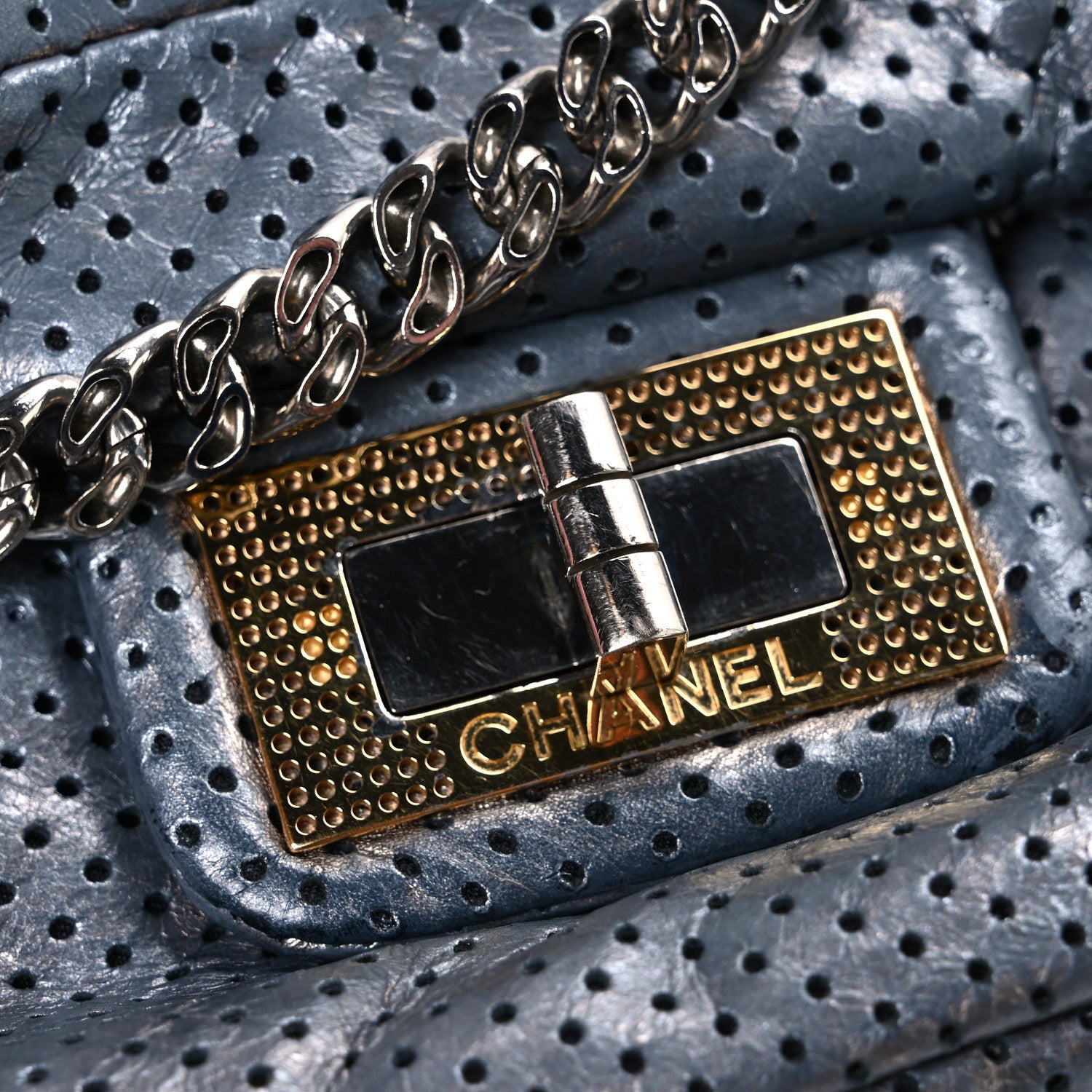 Chanel Metallic Crackled Calfskin Perforated Drill Flap Silver