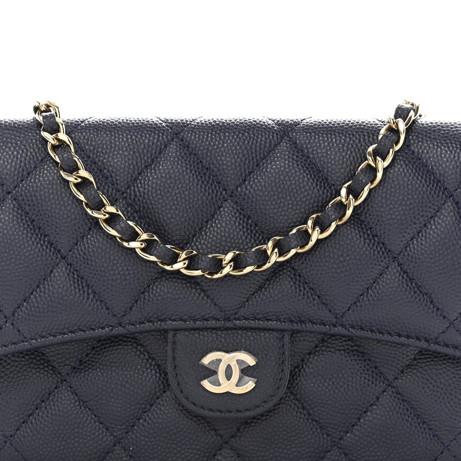 Caviar Quilted Flap Phone Holder With Chain Navy