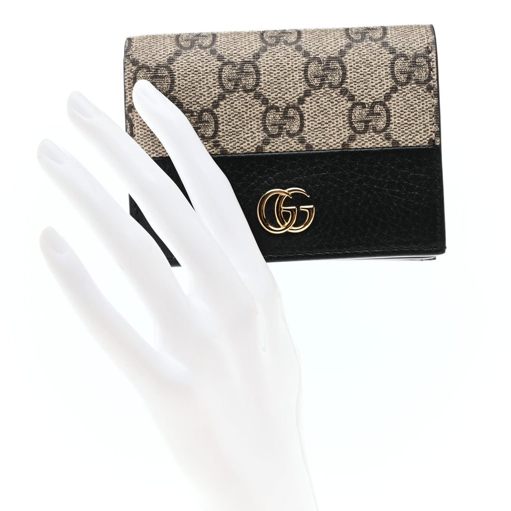 Gucci Dollar Calfskin GG Supreme Monogram GG Marmont Card Case Black Beige Ebony
