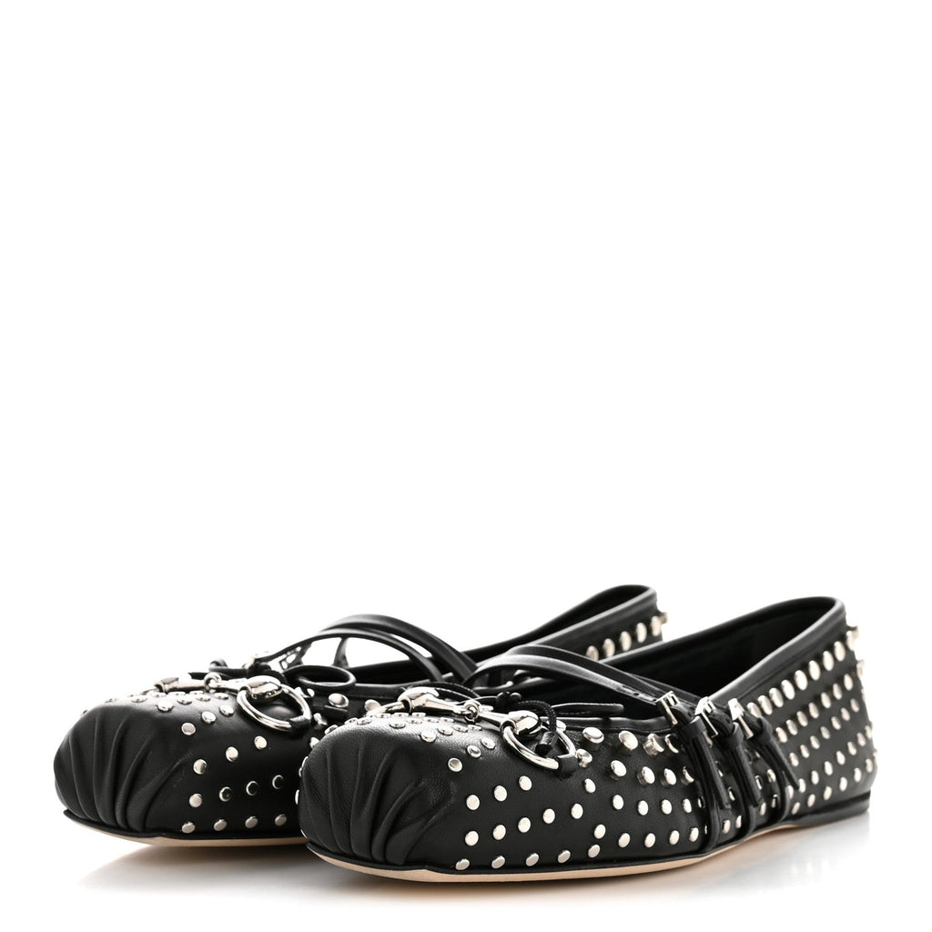 Gucci Nappa Carmaque Studded Horsebit Ballet Flats 39.5 Black